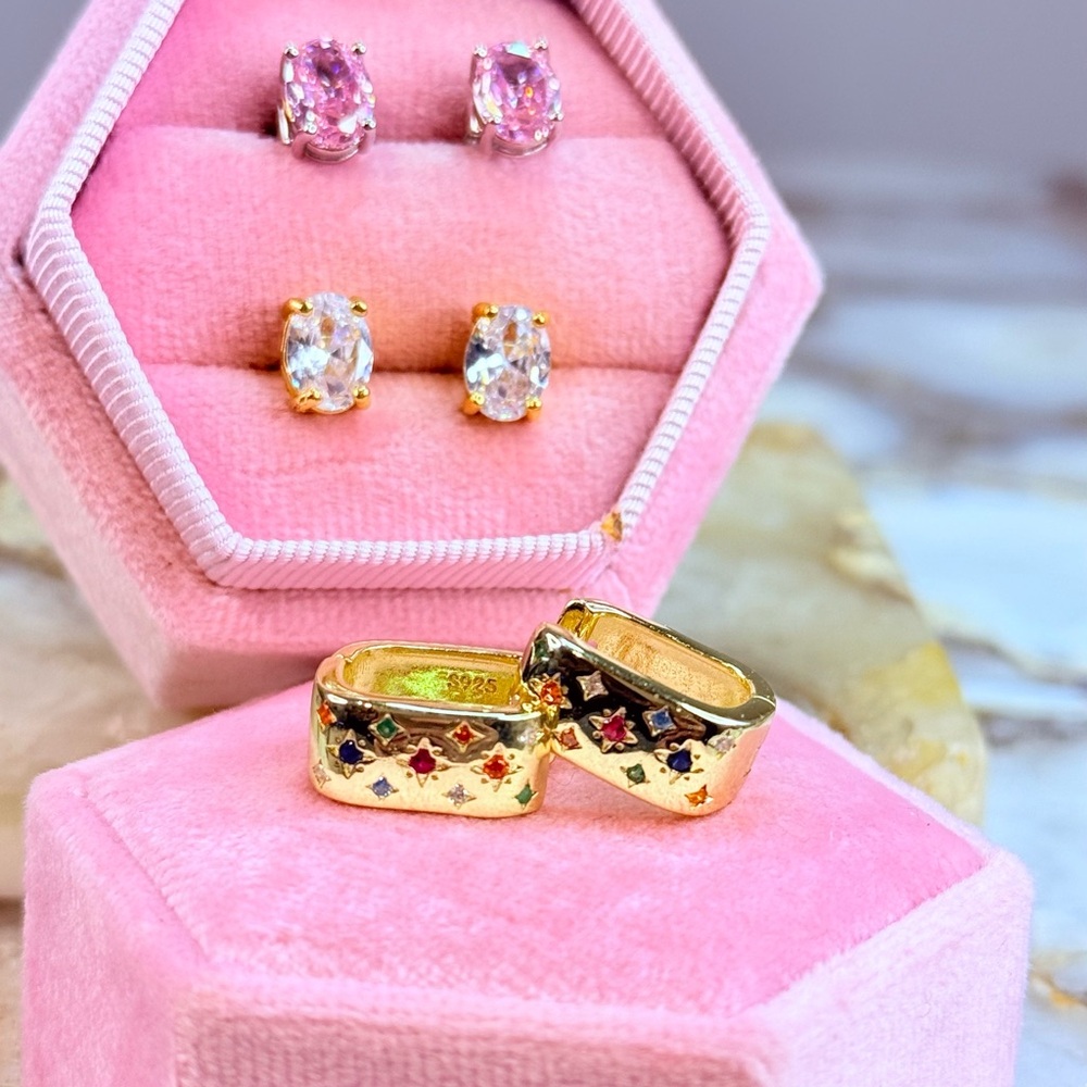 Gold Rainbow Huggie Hoop Earrings - Picture 6 of 6